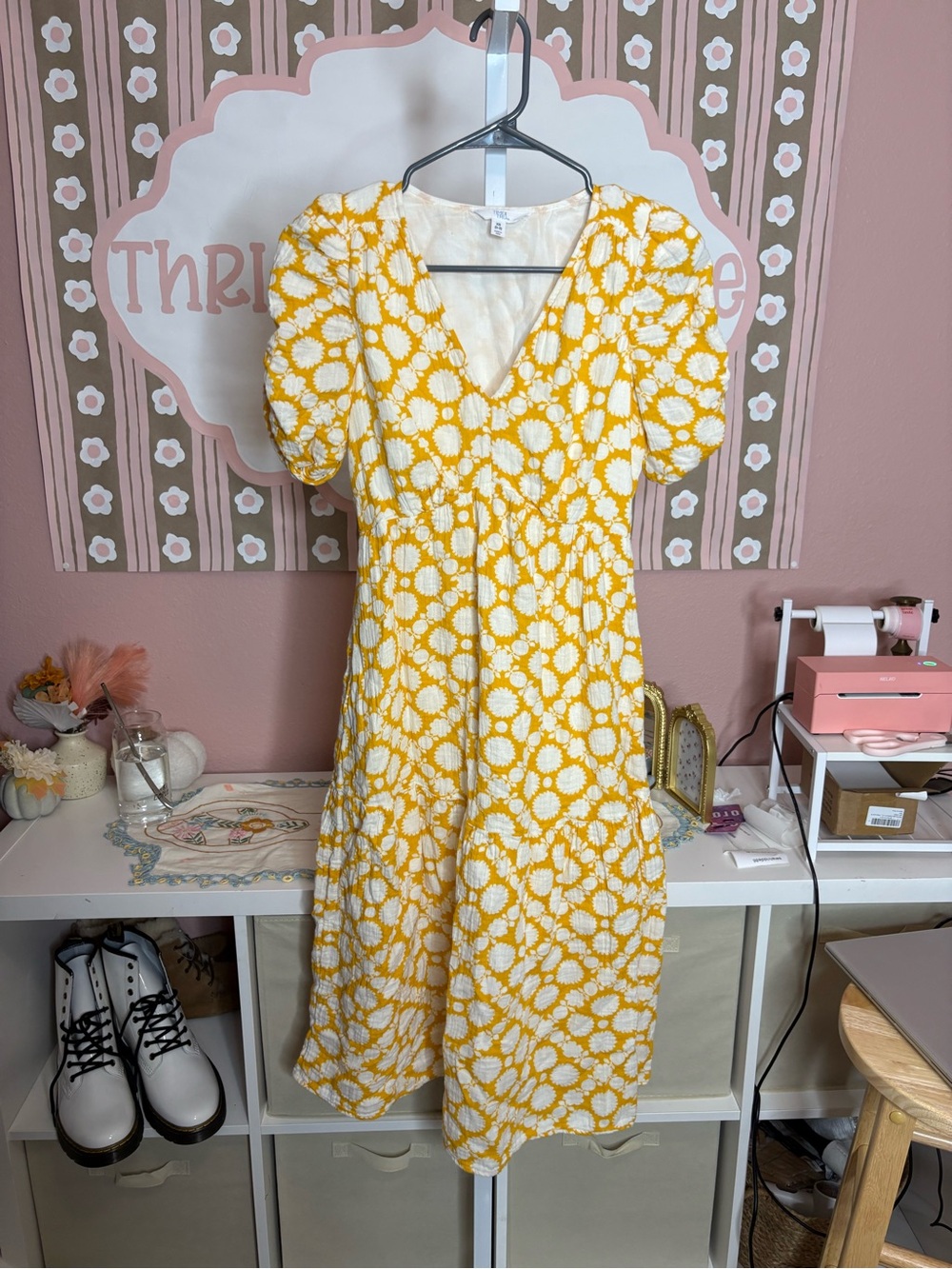 Time and Tru Yellow and White Floral Midi Dress